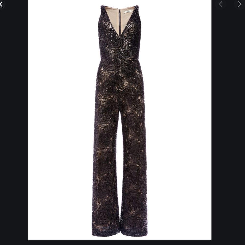 A+O Black Sequin Deep V-neck Jumpsuit NWT